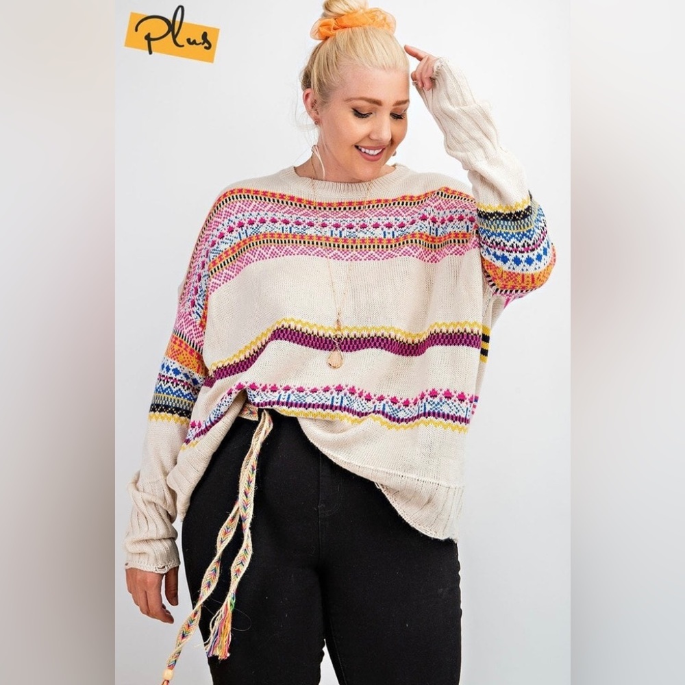 Easel Plus Size Boho Patterned Knitted Sweater Size 1X New With Tags